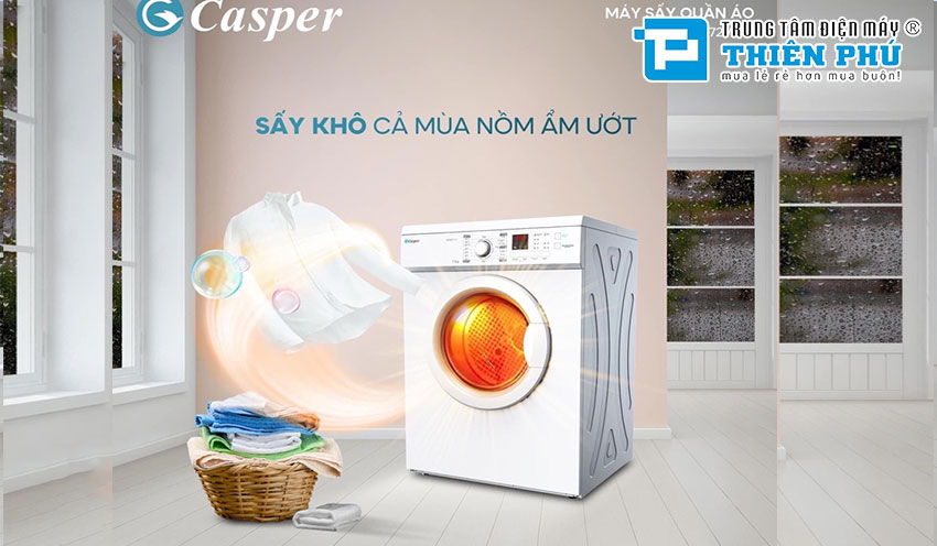 Ưu điểm hữu ích và những điểm nổi bật của dòng máy sấy quần áo Casper thông hơi TD-72VWD