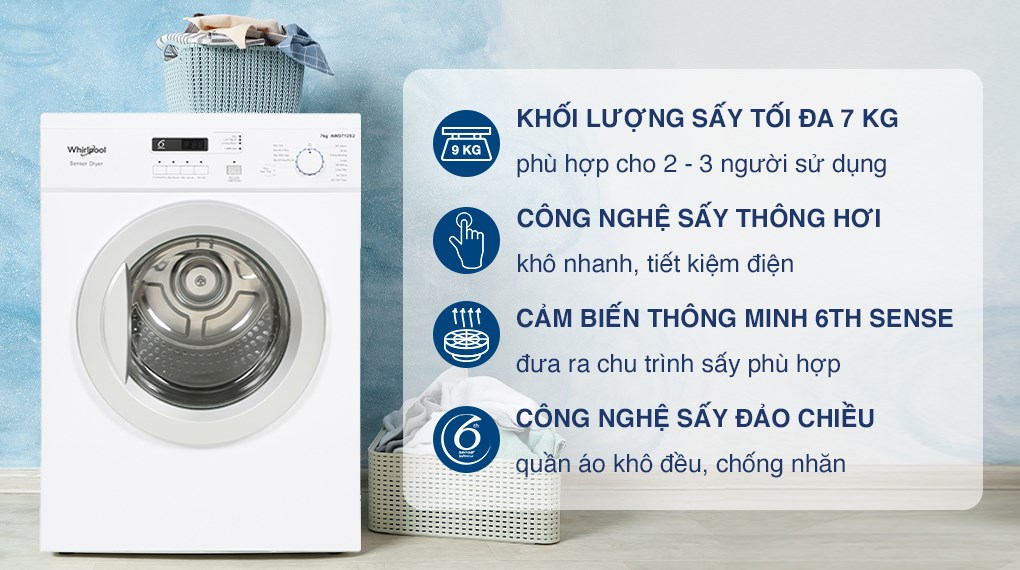 Những đặc điểm nổi bật của máy sấy quần áo Whirlpool thông hơi AWD712S2 