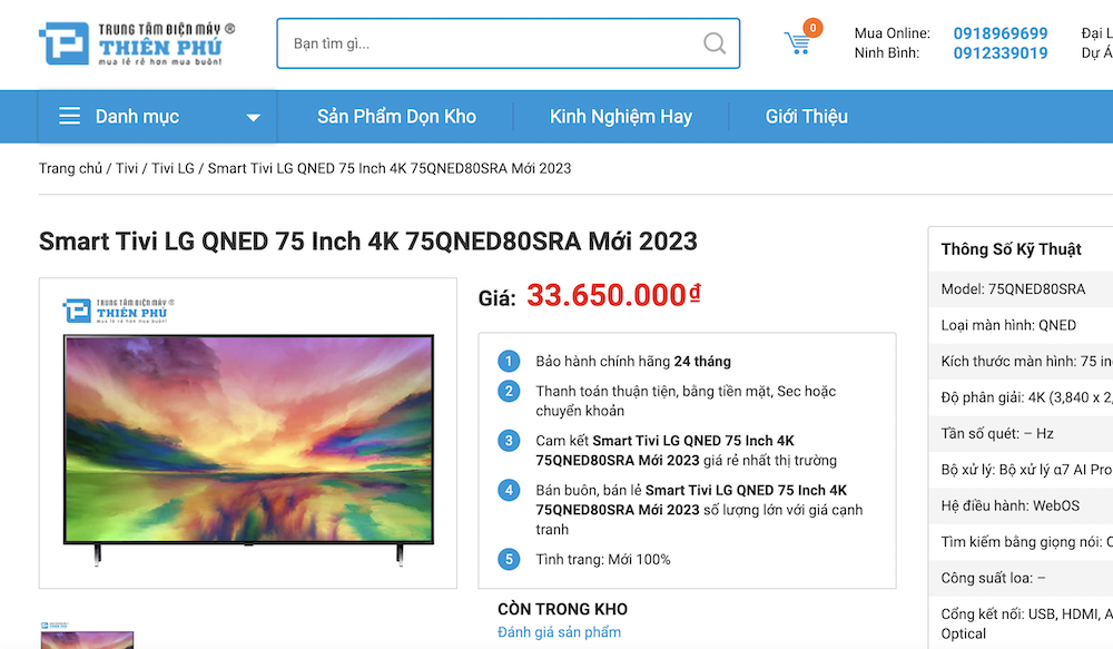 Smart Tivi LG QNED 75 Inch 4K 75QNED80SRA giá bao nhiêu? Có tốt không?