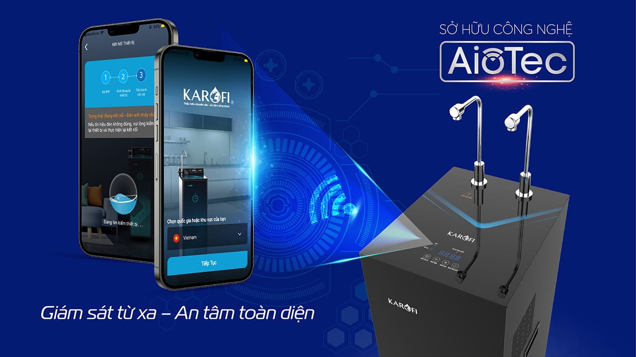 Máy lọc nước Karofi nóng lạnh KAD-N69 giám sát thiết bị thông qua AioTec