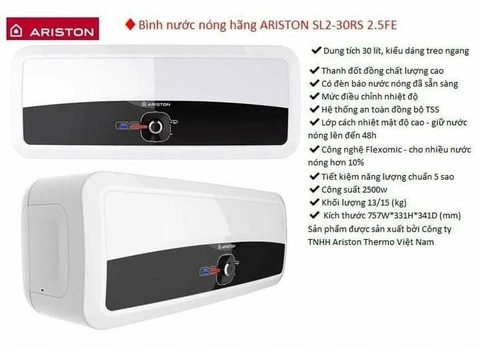 Bình nóng lạnh Ariston 30 lít SLim2 30RS sản phẩm không thể bỏ lỡ vào mùa đông năm nay