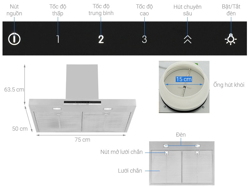 Máy hút mùi Bosch DWB77IM50 khử mùi nhanh