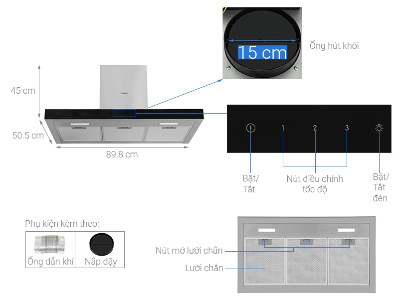 Máy hút mùi bếp 90cm hút mùi không triệt để