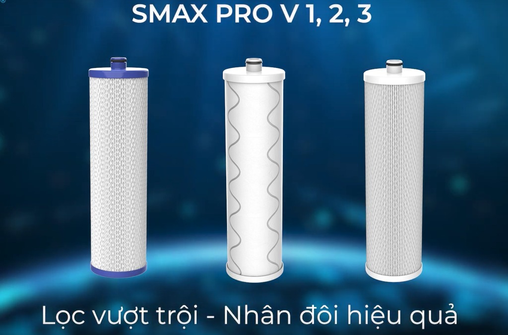 Máy lọc nước nóng lạnh Karofi KAD-D66S sử dụng bộ 3 lõi thô Smax Pro V