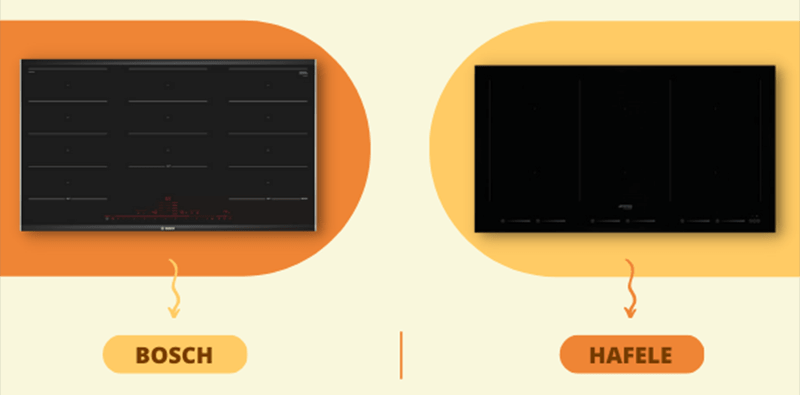 So sánh về mặt thiết kế giữa bếp từ Bosch và Hafele