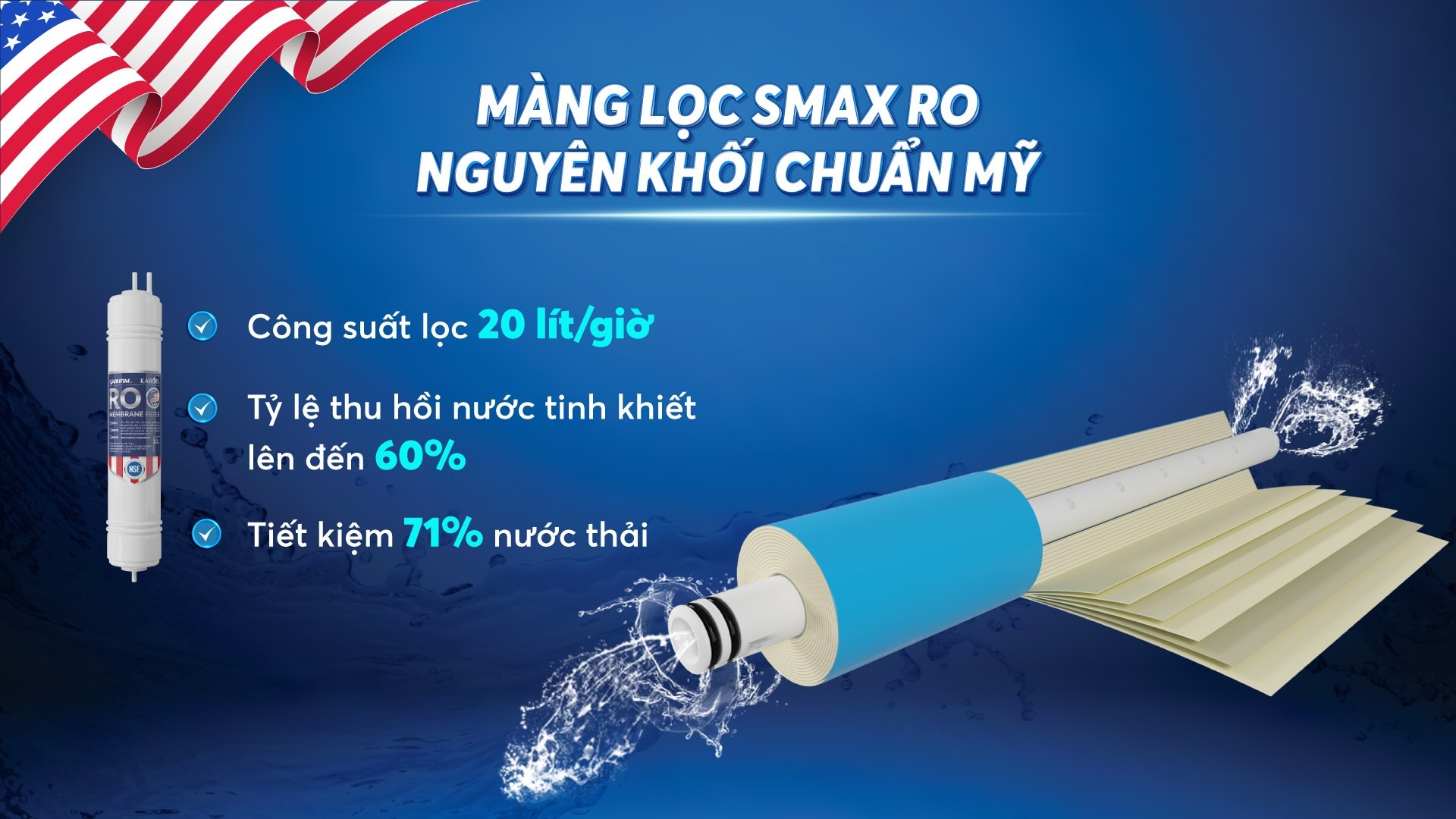 Máy lọc nước Karofi 10 lõi KAD-R38 sử dụng màng RO Smax