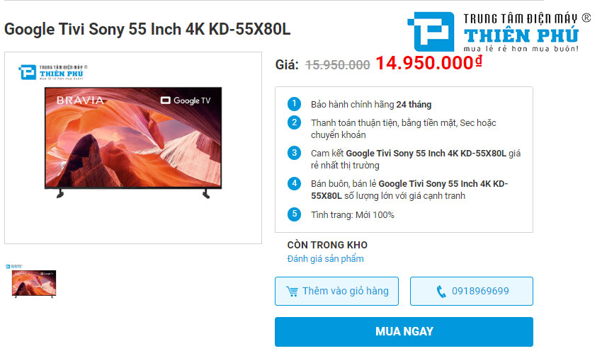 Bảng giá tivi Sony 55 inch mới nhất 2023 - Cập nhật mới nhất tháng 11/2023