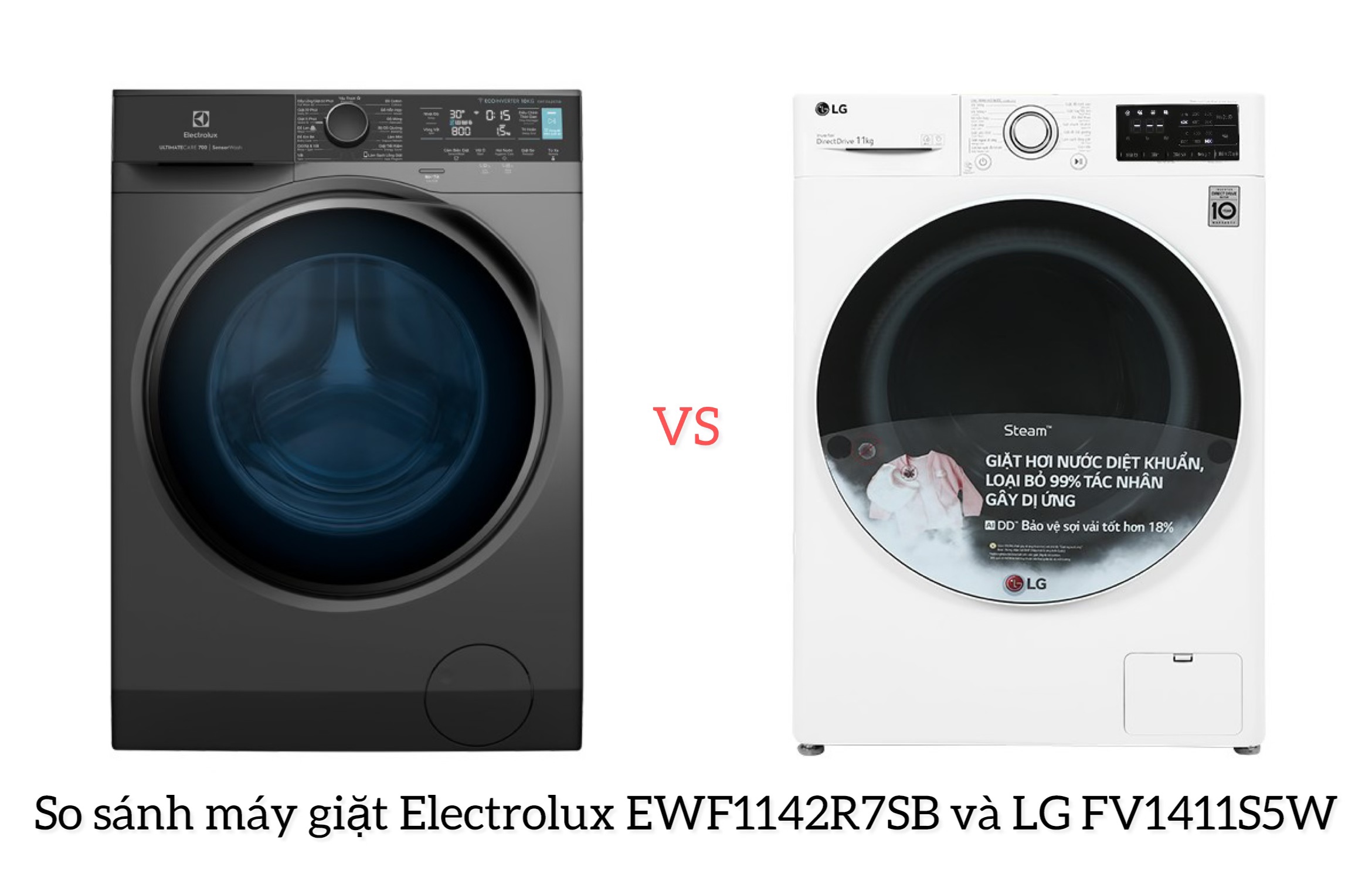 So sánh máy giặt 11kg Electrolux EWF1142R7SB và LG FV1411S5W