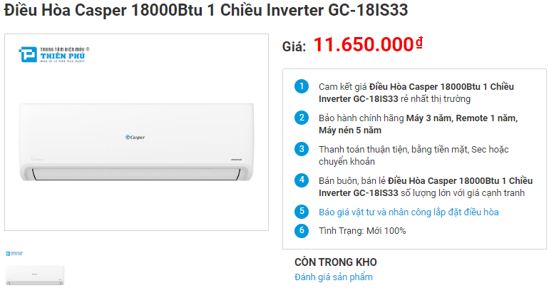 So sánh 2 model điều hòa Casper 18000btu GC-18IS33 và Panasonic CU/CS-XPU18XKH-8B