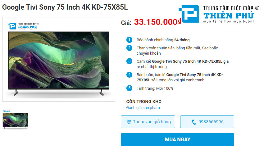 Review chi tiết Google Tivi Sony 75 Inch 4K KD-75X85L mới 2023