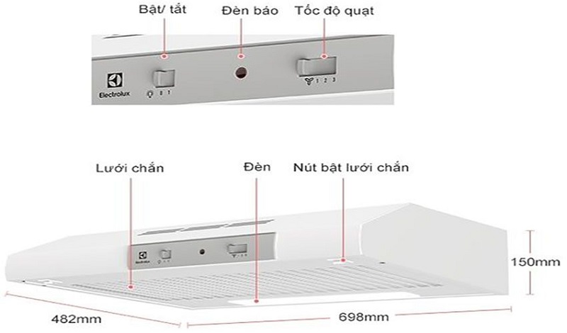 máy hút mùi bếp Electrolux EFT7041W dễ sử dụng