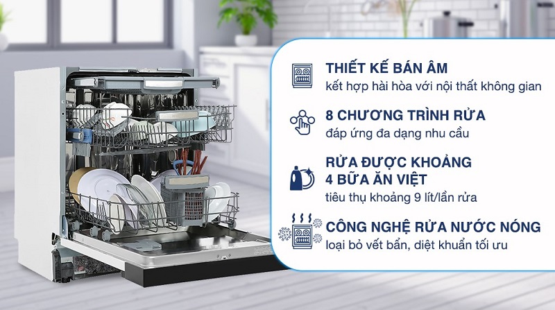 máy rửa bát Hafele HDW-HI60B thiết kế bán âm