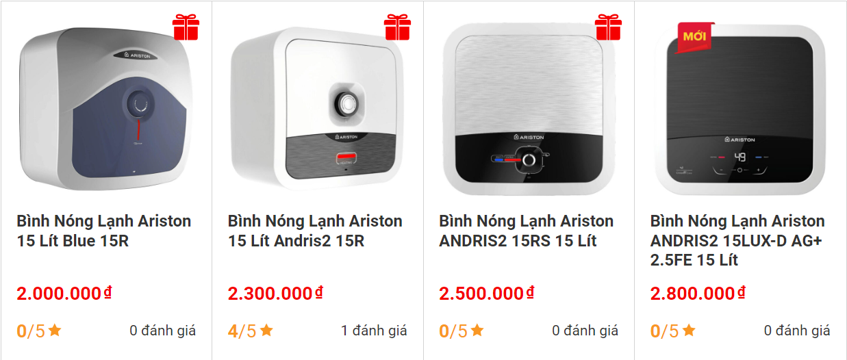 Bình nóng lạnh Ariston bảo hành bao lâu? TOP những sản phẩm dung tích 15 lít được bán chạy nhất hiện nay