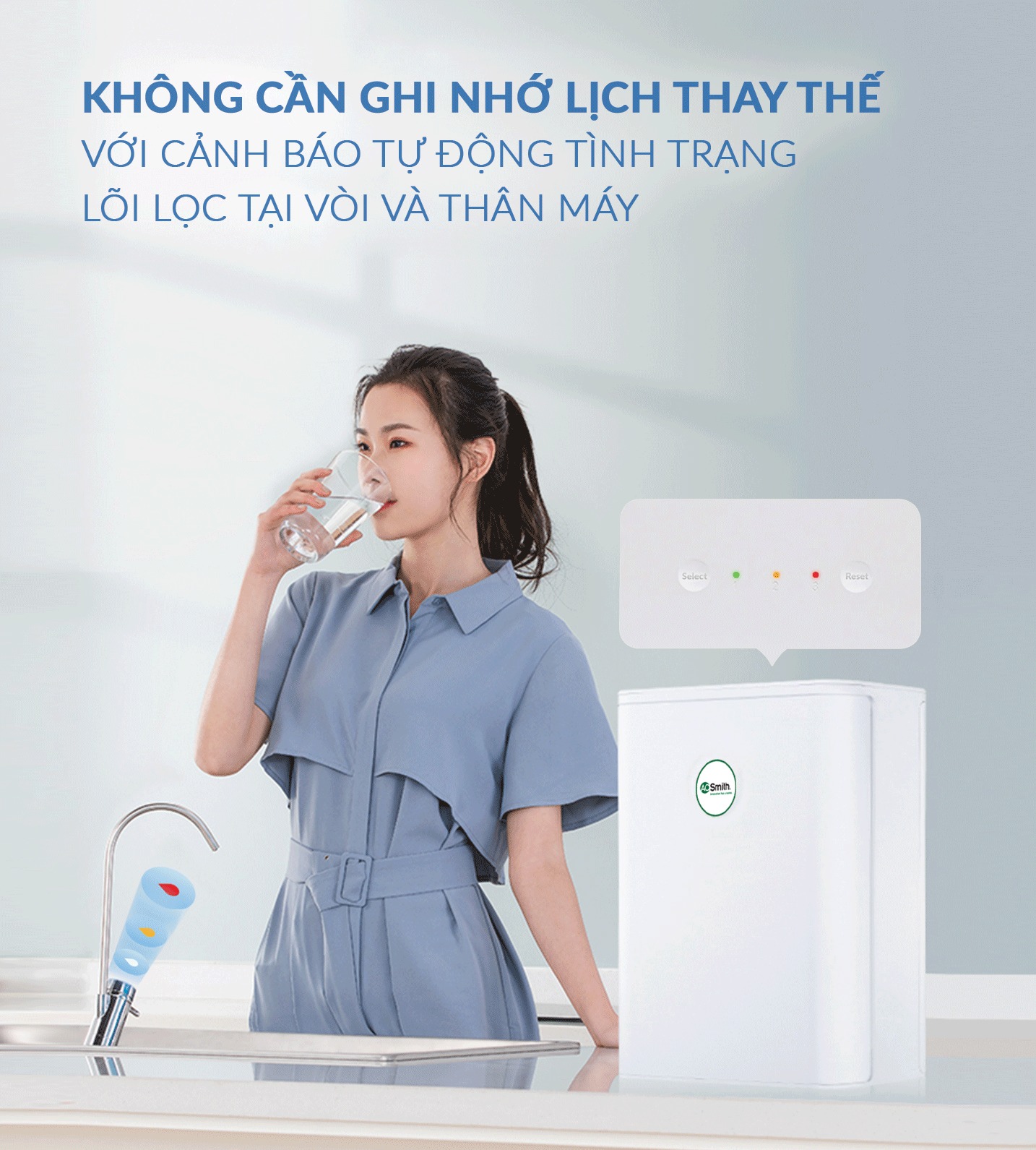 Bổ sung tính năng tự động sục rửa lõi lọc và cảnh báo thay lõi lọc