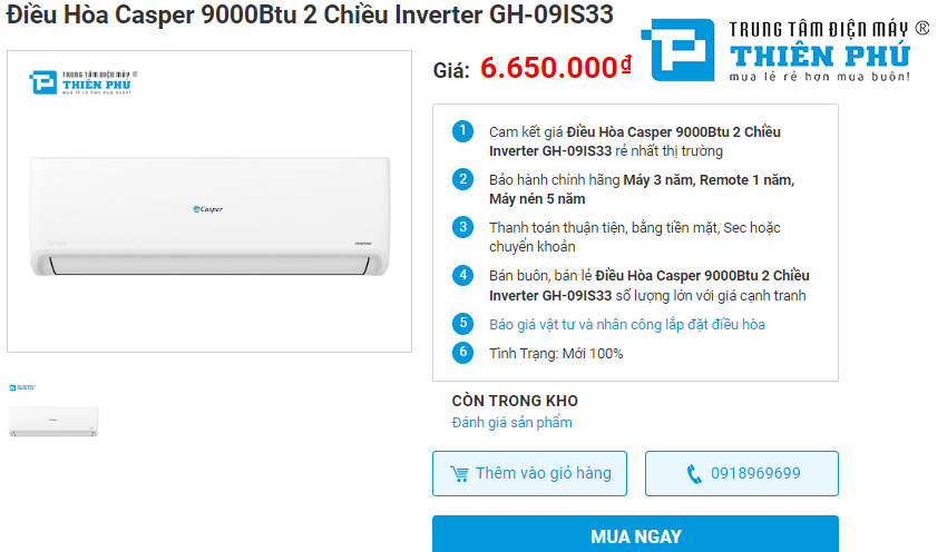 Điều hòa Casper GH-09IS33 - Chiếc điều hòa có thể đáp ứng đủ các tiêu chí