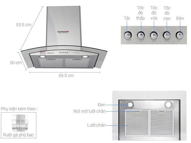 Ưu nhược điểm của máy hút mùi Sunhouse SHB6629-70C