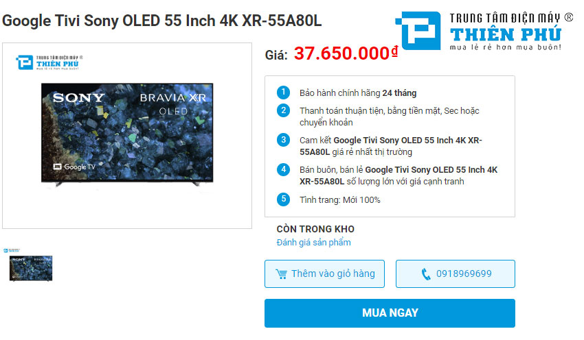 Đánh giá google tivi Sony OLED 4K XR-55A80L có tốt không, giá bao nhiêu?