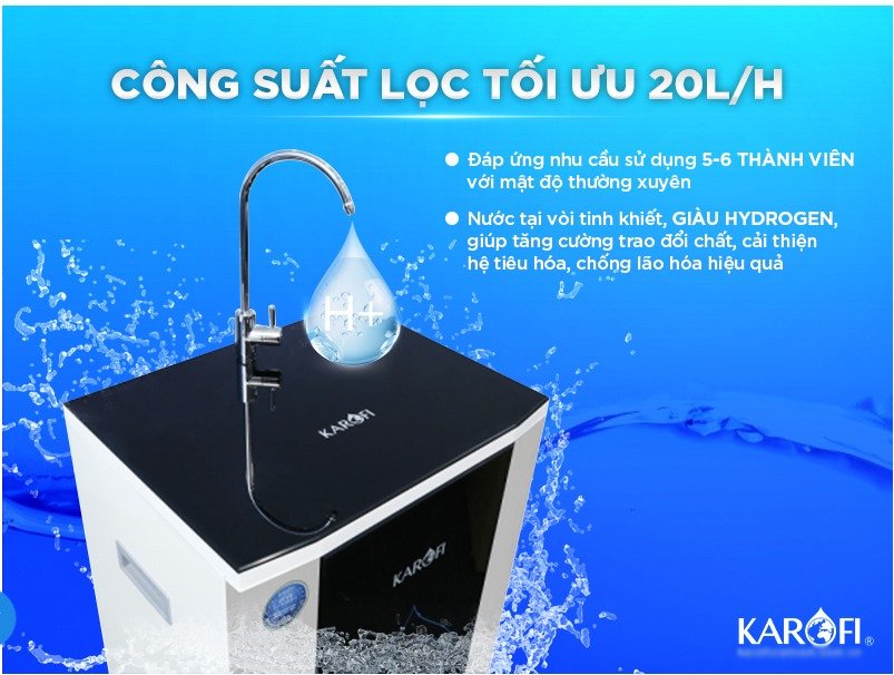 Công suất lọc vượt trội của máy lọc nước Karofi ERO110 lên tới 20 lít/giờ