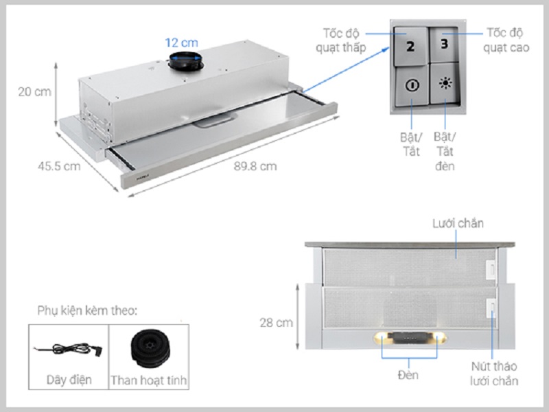 máy hút mùi Hafele HH-TI90D chất liệu inox sáng bóng