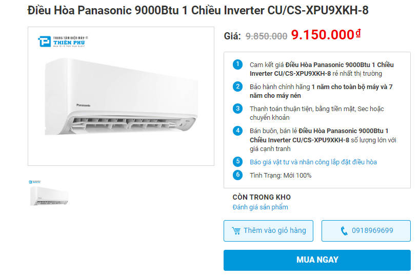 Điều hòa Panasonic CU/CS-XPU9XKH-8 - bền bỉ, tiết kiệm điện tốt nhất dưới 10 triệu
