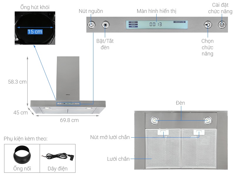 sử dụng Máy hút mùi Hafele HH-WI70C đơn giản