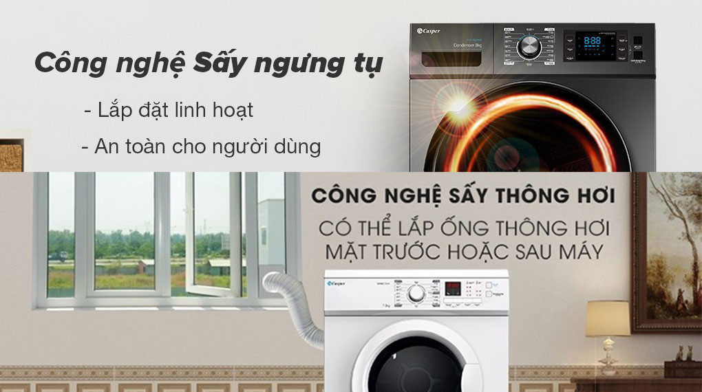 So sánh: Nên dùng máy sấy quần áo Casper TD-72VWD thông hơi hay ngưng tụ TD-80CGB