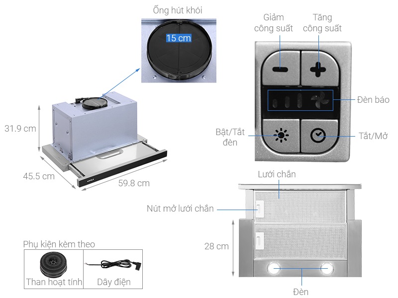 máy hút mùi âm tủ Hafele HH-TG60E dễ sử dụng