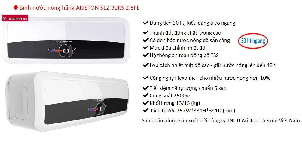 Bình nóng lạnh Ariston 30 lít SLim2 30RS có công suất bao nhiêu? Đảm bảo an toàn cho người dùng không?