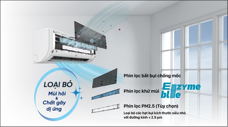 Phin lọc Enzyme Blue của Điều hòa Daikin inverter 12000btu FTKB35XVMV/RKB35XVMV mang lại bầu không khí trong lành