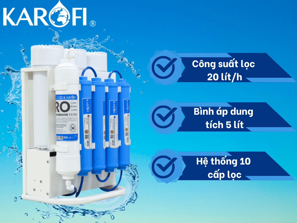 Máy lọc nước Karofi S-S038 nhỏ gọn, lắp được ở nhiều vị trí