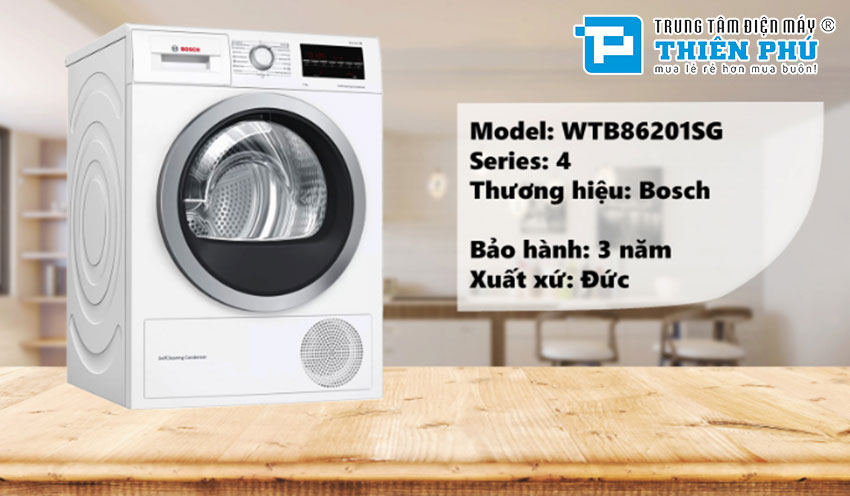 Khám phá các đặc điểm nổi bật trên máy sấy quần áo Bosch WTB86201SG