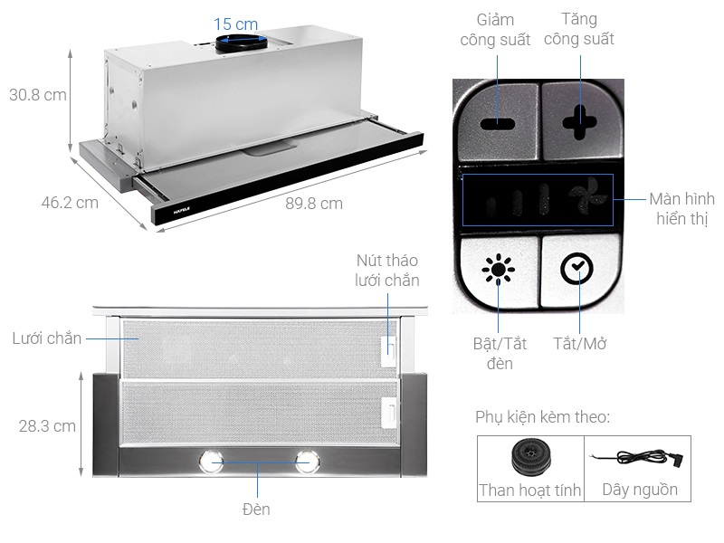 máy hút mùi Hafele HH-TG90E điều khiển cấp độ trượt