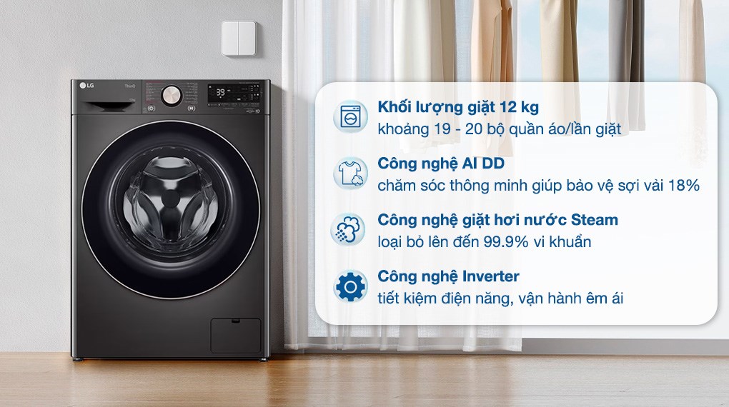 Điểm qua những ưu điểm mà máy giặt LG inverter FV1412S3BA 12kg mang lại