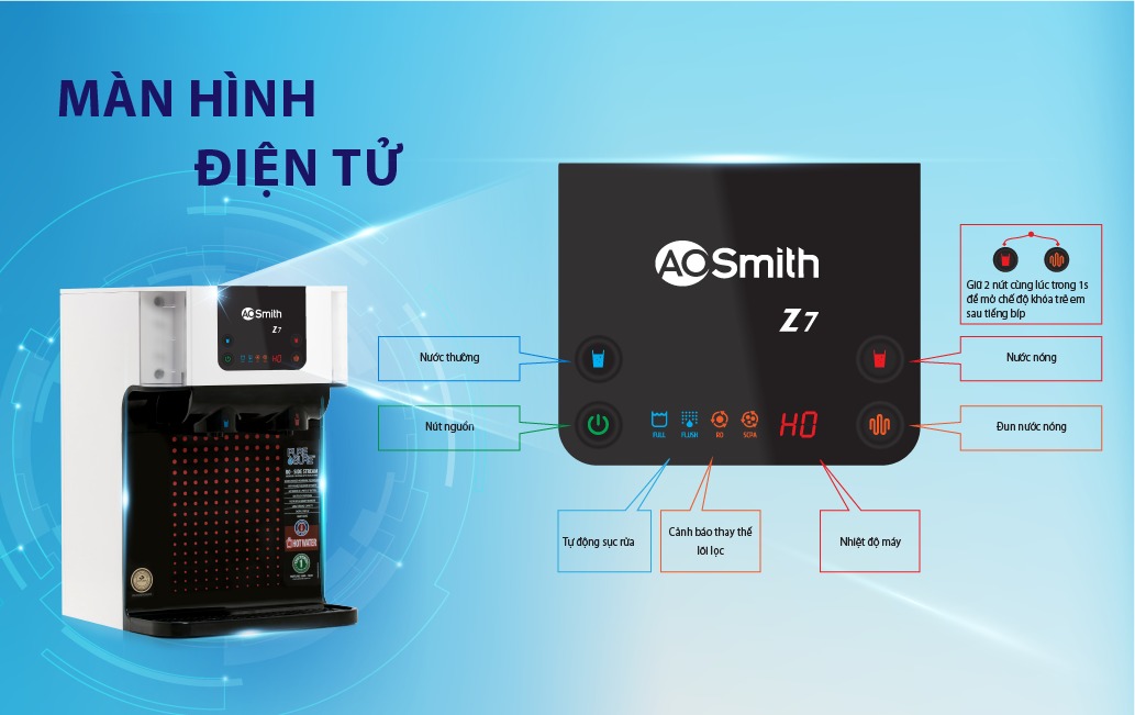 Bảng điều khiển cảm ứng được tích hợp ở máy lọc nước AO Smith Z7