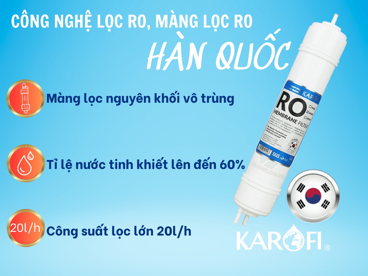 Màng lọc RO xuất xứ Hàn Quốc được tích hợp trong máy