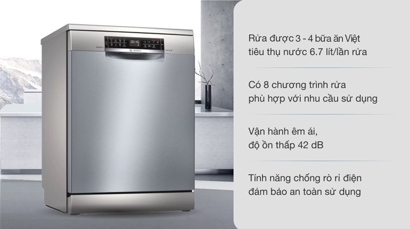 máy rửa bát Bosch SMS6ECI93E nâng cấp không gian bếp chuẩn Âu