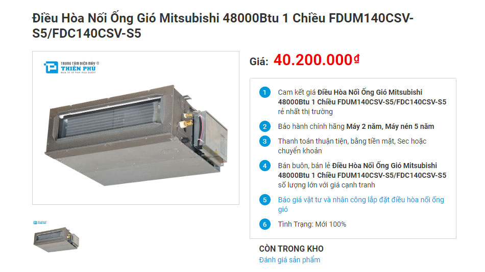 Điều hòa nối ống gió Mitsubishi 48000Btu FDUM140CSV-S5/FDC140CSV-S5 có tốt không?