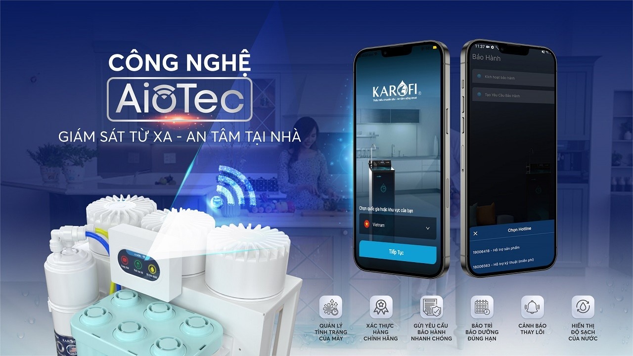 Máy lọc nước Karofi KAQ-U95 10 lõi Máy lọc nước Karofi KAQ-U95 áp dụng công nghệ thông minh AioTec