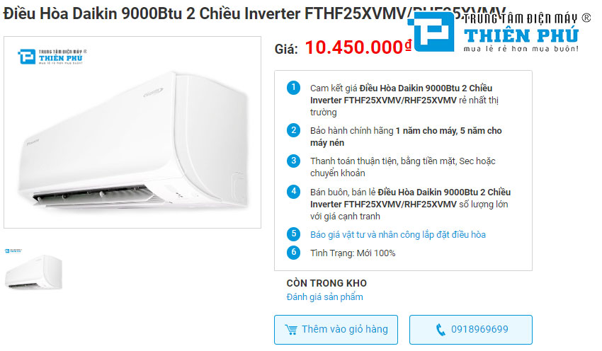 Điều hòa Daikin 2 chiều 9000btu FTHF25XVMV có giá bao nhiêu, chất lượng thế nào?