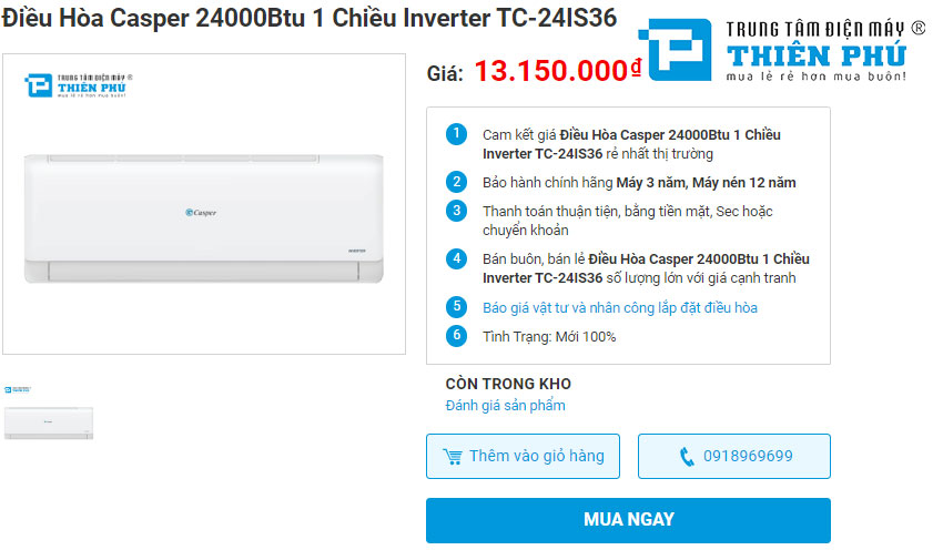 Điều hòa Casper TC-24IS36 đạt đủ tiêu chí mà bạn cần Tốt - Bền - Đẹp - Giá Rẻ