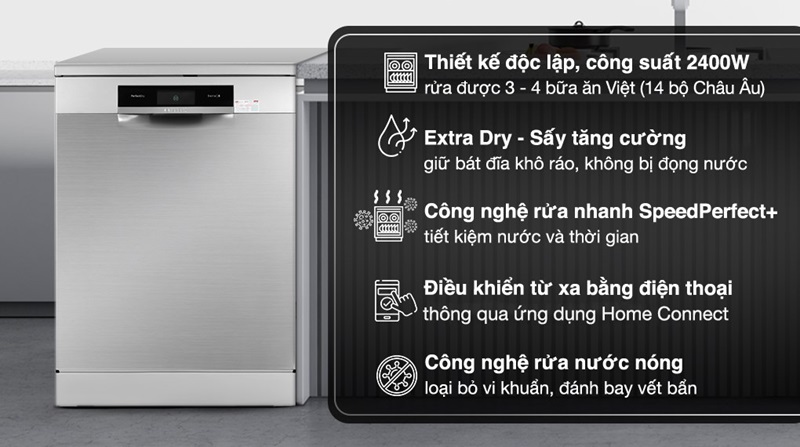 Máy rửa bát Bosch SMS8YCI01E công nghệ rửa nước nóng