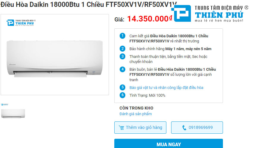 Giải đáp 5 câu hỏi thường gặp ở điều hòa Daikin 18000btu 1 chiều FTF50XV1V