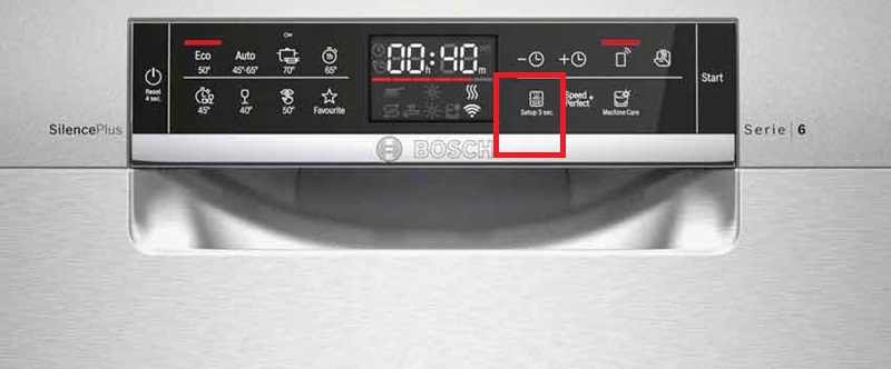 Cách cài đặt mức tiêu hao nước làm bóng cho máy rửa bát Bosch serie 6