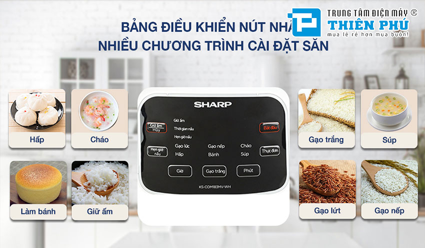 Nồi Cơm Điện Tử Sharp KS-COM183MV-WH 1.8 Lít