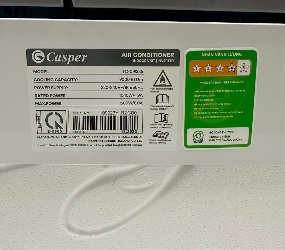 Tiết kiệm mọi mặt với điều hòa Casper 9000btu 1 chiều inverter TC-09IS36