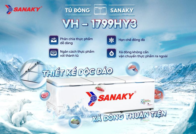 Tủ đông Sanaky inverter 1500 lít VH-1799HY3: Giải pháp bảo quản thực phẩm hiệu quả