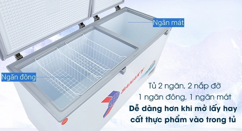 Tủ đông Sanaky VH-5699W3: Đáp ứng mọi nhu cầu bảo quản với 2 ngăn riêng biệt