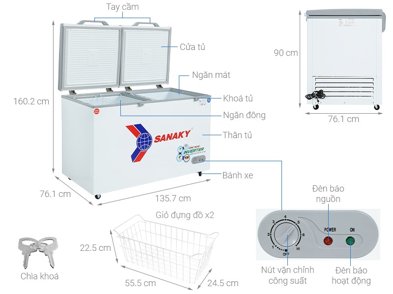 Tủ đông Sanaky VH-5699W3: Đáp ứng mọi nhu cầu bảo quản với 2 ngăn riêng biệt