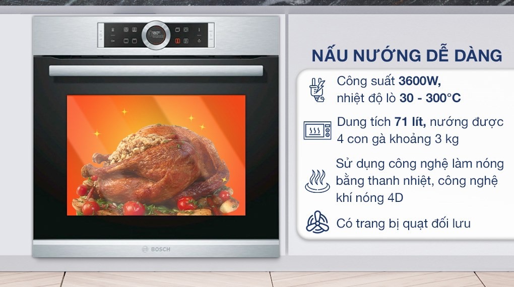 Điểm danh những ưu điểm nổi bật mà lò nướng Bosch âm tủ HBG633BS1A 71 lít series 8 mang lại