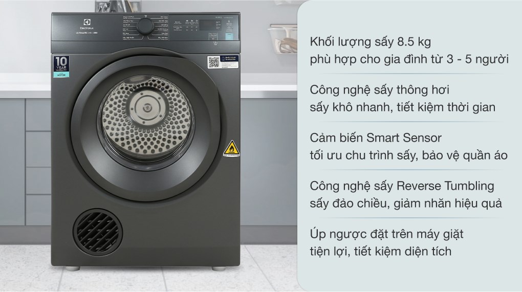 Máy Sấy Quần Áo Electrolux 8.5Kg EDV854N3SB - Sấy khô hoàn hảo, giải phóng sức lao động